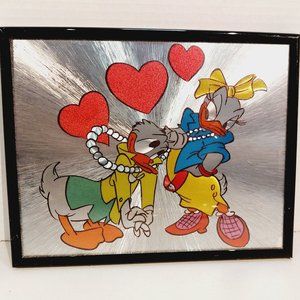 Vtg The Walt Disney Company Donald & Daisy~Dufex Foil Art Framed Print 8" x 10"